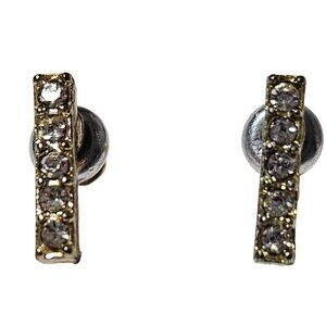 Elegant Gold Tone Bar Rhinestone Stud Earrings Holiday Party Fashion Jewelry